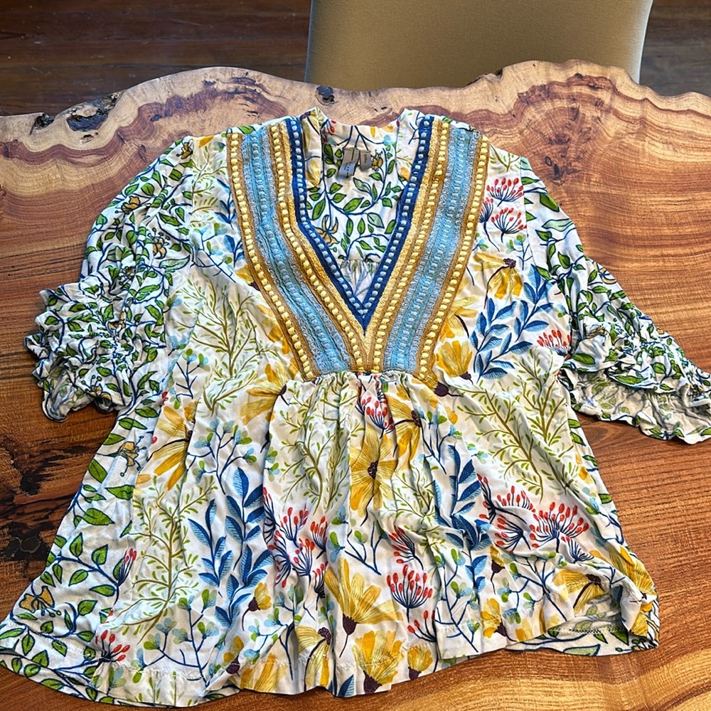 Anthropologie Blink London Floral Embroidered Top